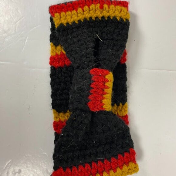 Handmade Crochet Black Red Yellow Stripes Women's Headband One Size - Picture 5 of 6